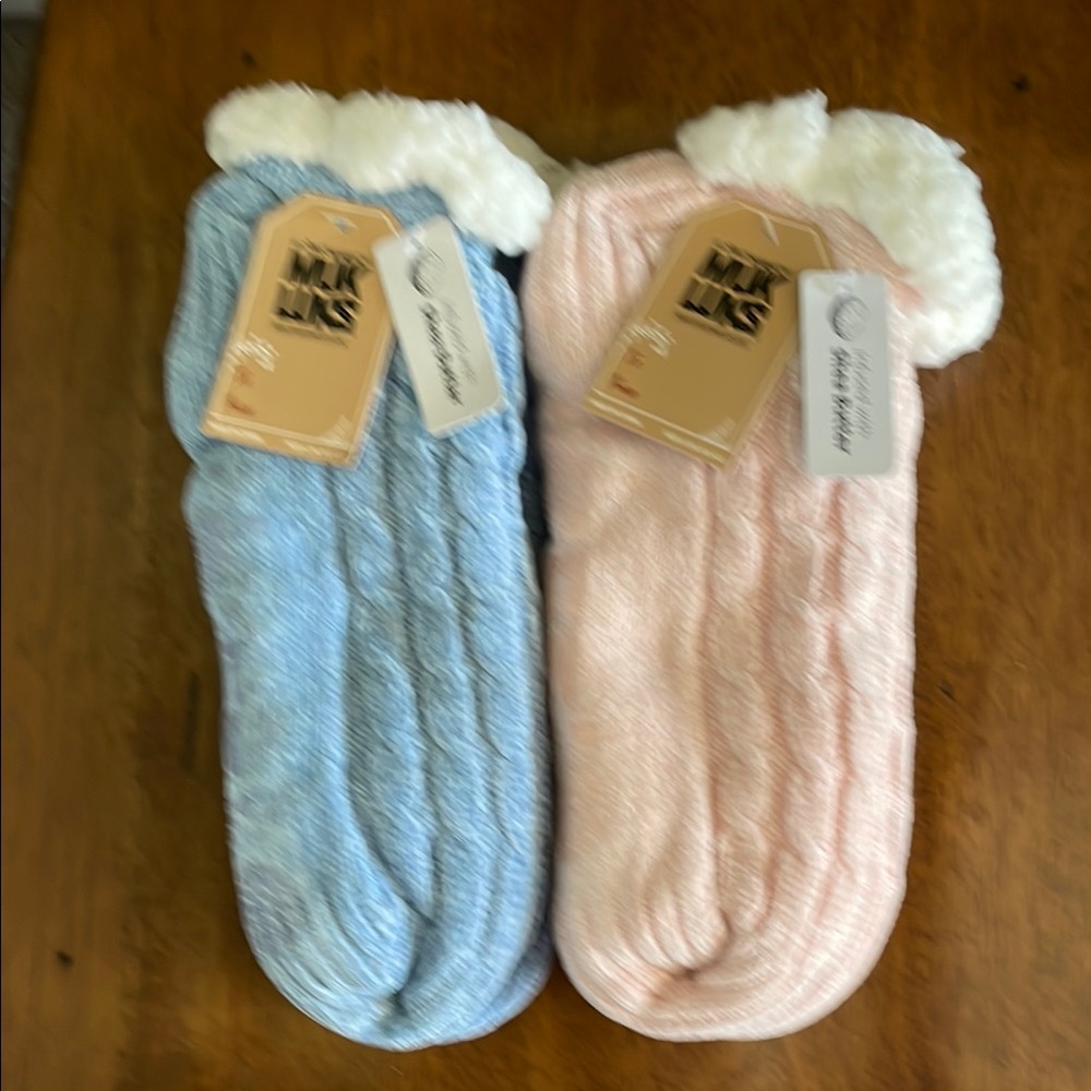 Muk Luks Cozy Slipper Socks - Blue and Pink